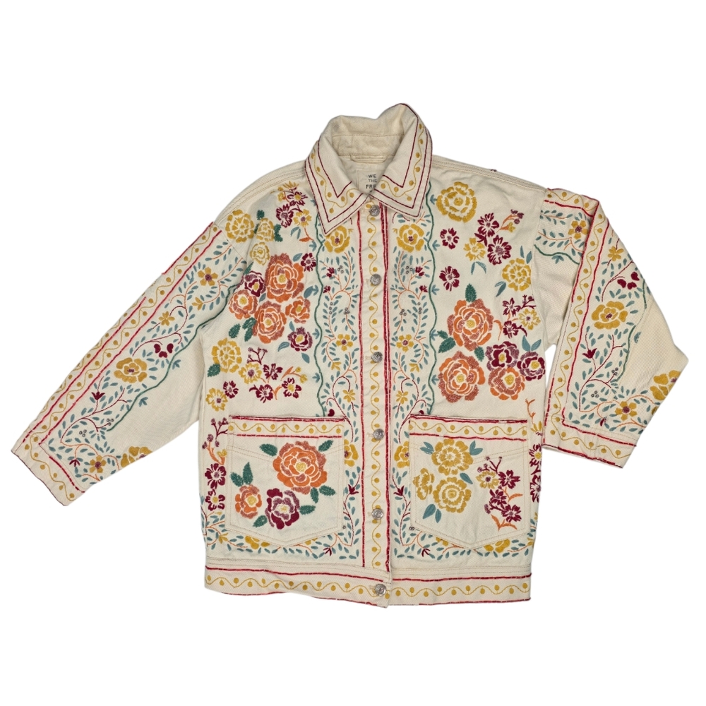 Free People We The Free Avery Embellished Jacket XS Floral Beaded Embroidered